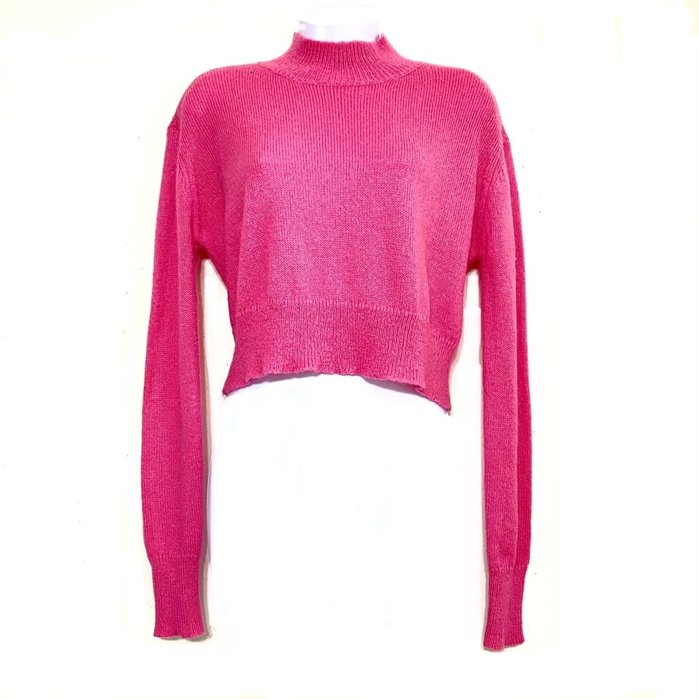 LA Hearts PINK size S crop top mockneck long sleeve pullover fuzzy sweater